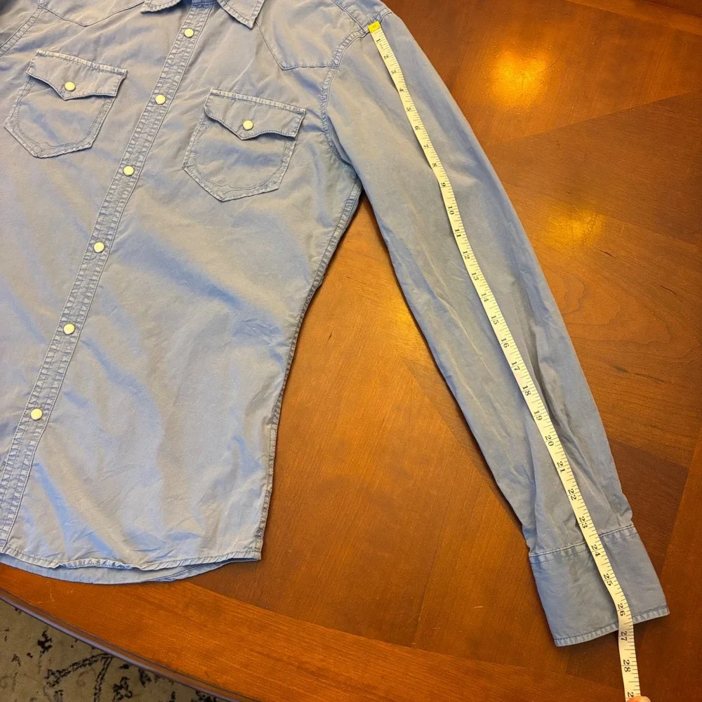 True Religion | Mens S | Western Pearl Snap Shirt Light Blue Cotton Long Sleeve